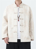 ‌Men's Chinese Style Suede Stand Collar TangSuit Jacket with Loong Jacquard