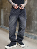 Men's American Style Vintage Jacquard Regular Fit Straight Leg Jeans