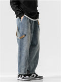 Japanese Style Men's Distressed Wide-Leg Straight Jeans