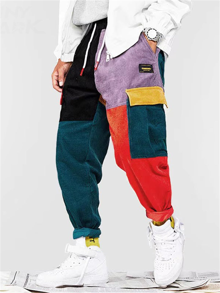 Men's Hip-Hop Color Block Patchwork Multi-Pocket Pants