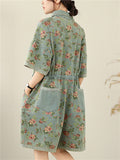 Women's Floral Print Pockets Overall Short Sleeve Denim Jumpsuits