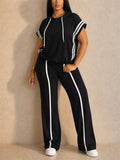 Womens Striped Sporty Hoodie Pants Matching Outfits