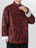 Men's Chinese Style Wave Pattern Print Stand Collar Button-Up TangSuit Jackets