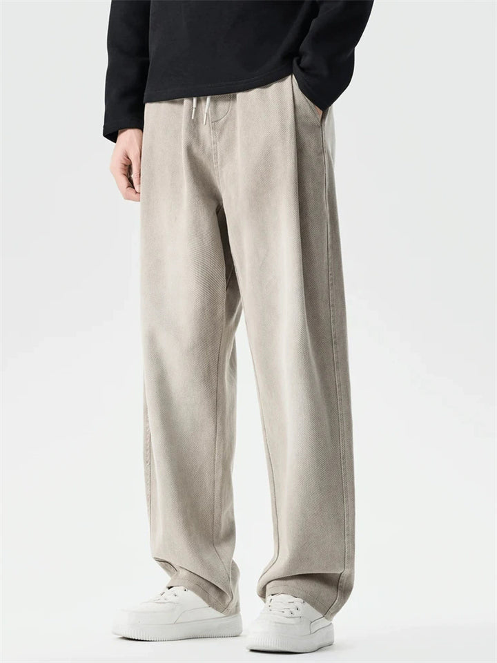 Men's Autumn Loose Fit Washed Casual Straight Leg Denim Pants