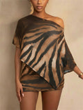 Womens Sexy Print Off Shoulder Poncho Top and Skirt Set