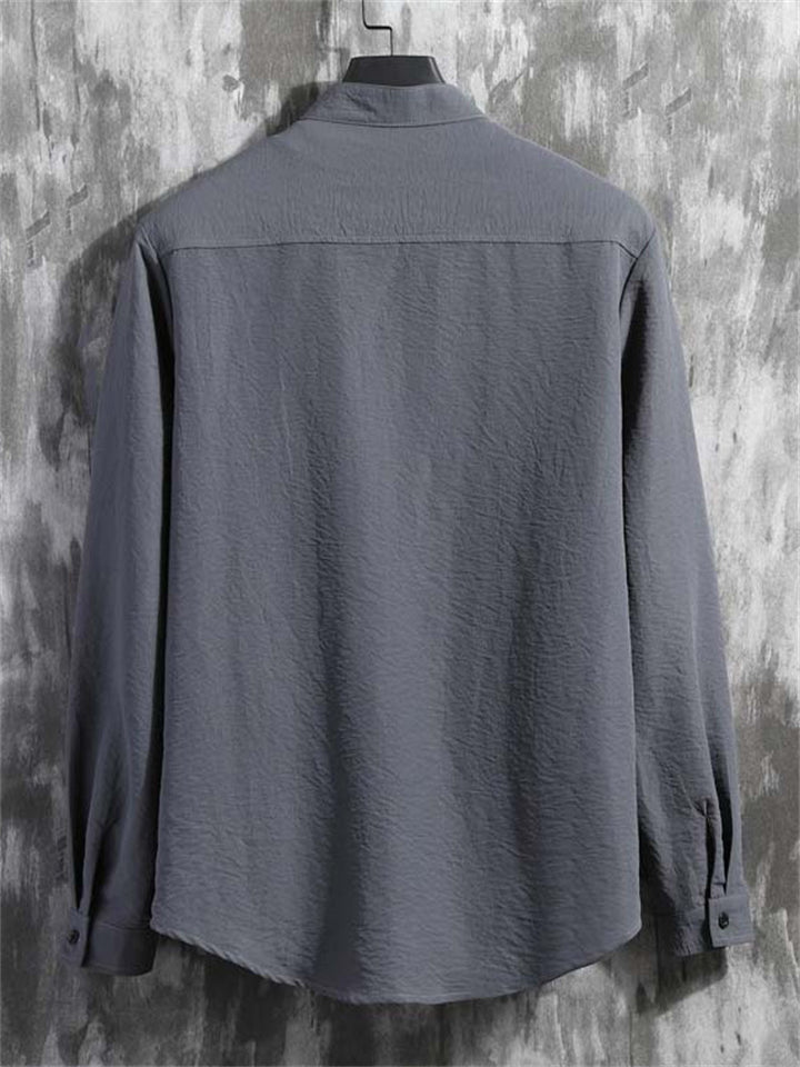 Men's Summer Cool Solid Color Texture Long Sleeve Shirt