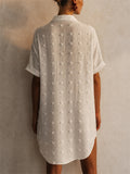 Womens Swiss Dot Short Sleeve Button Down Shirt Dress