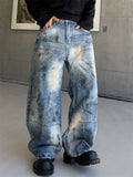 Men's Vintage Streetwear Distressed Hip Hop Wash Baggy Scimitar Jeans