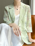 Women's Satin Single Breasted 3/4 Sleeve Suit Jacket