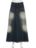 Women's Distressed Contrast Color A-Line Denim Skirt