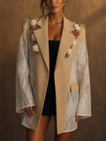 Womens 3D Floral Applique Lace Patchwork Blazer Coat