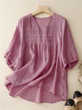 Women's Summer Casual  Solid Color V Neck Half Sleeve Shirt