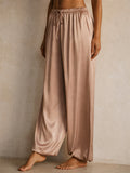 Women Satin High Waist Drawstring Loose Harem Jogger Pants
