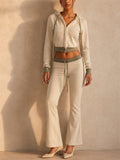 Womens Cropped Hoodie Flare Pants Two Piece Lounge Set