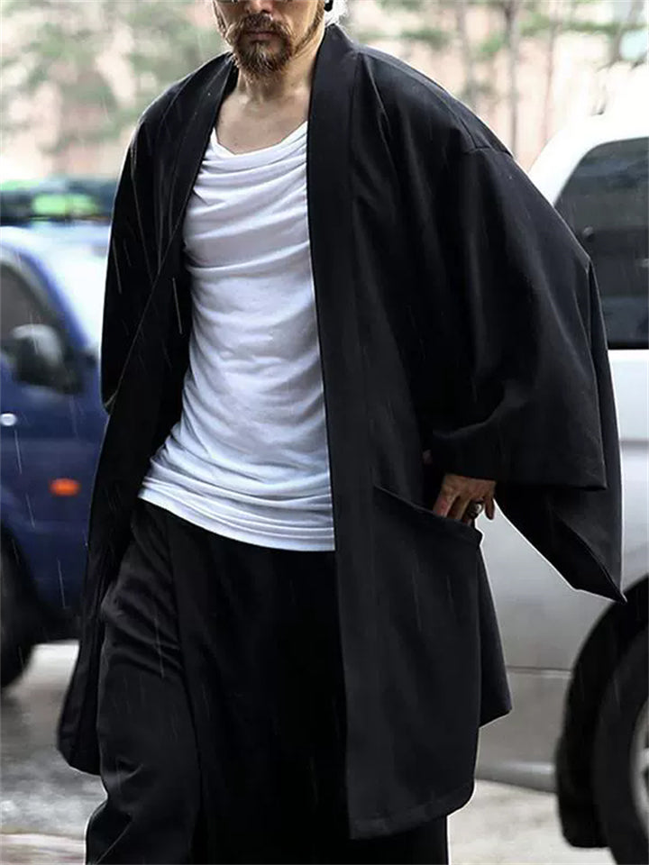 Men's Black Solid Color BatWing Sleeved Cardigan Shirts