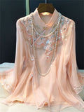 Retro Pink Floral embroidery Tang Suit Top For Women