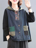 Women's Retro Patchwork Sleeveless Hooded Jackets