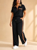 Women Casual Leopard Trim 2 Piece Tracksuit Set