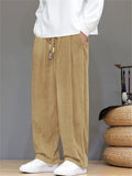 ‌Men's Casual Drawstring Loose Fit Corduroy Straight Leg Pants