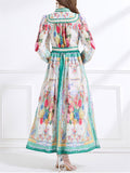 Women's Elegant V Neck Long Sleeve Floral Print Dress