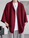 Men's Casual Solid Color Textured 3/4 Sleeve Cardigan Shirt