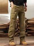 Men's Autumn Outdoor Cotton Drawstring Loose Fit Cargo Pants with Multi-Pockets