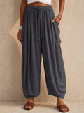 Womens Casual Cotton Linen High Waisted Lantern Pants