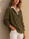 Women Olive Green Patchwork Textured Button Down Long Sleeve Shirt