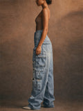 Women's Baggy Cargo Ripped Jeans Wide Leg Y2K Denim Pants