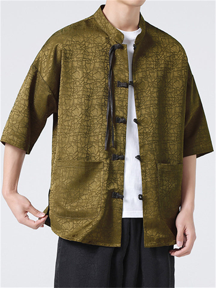 Retro Chinese Style Loose Stand Collar Satin Shirts for Men