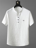 Men's 2Pcs Crown Embroidered V Neck Short Sleeve Solid Color Outfits