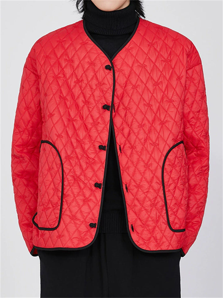 Men's Contrast Trim Mandarin Collar Tang Suit Quilted Liner Jacket