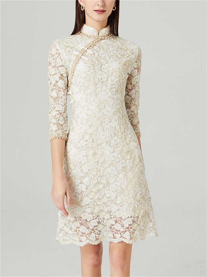 Imitation Pearl Lace Qipao Dresses for Ladies