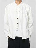 Men's Casual Chinese Style Button Stand Collar Long Sleeve Shirt