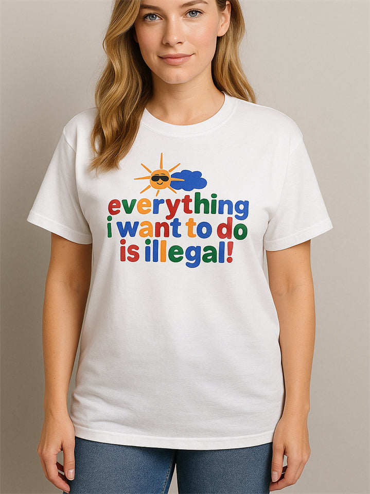 Women's Simple White Letters Print Cotton Short Sleeve Shirt