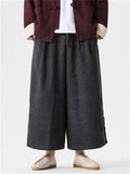 Men's Autumn Solid Color Drawstring Wide Leg Pants with Buttons Decor