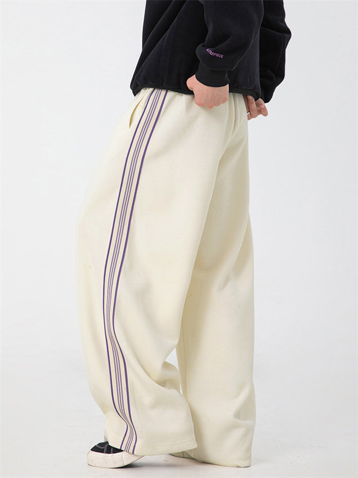 Male's High Street Side Striped Elastic Waist Casual Wide Leg Pants