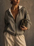 Womens Casual Striped Zip Up Hoodie Oversized Sweatshirts