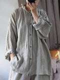 Loose Linen Distressed Textured Long Sleeve Shirt for Women