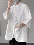 Men's Zen Style Simple Solid Color Pockets Metal Button Cardigan Jackets