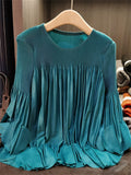 Women's Loose Fit Elegant Chic Crew Neck Ruffle Blouse