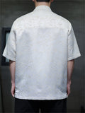 Men Chinese Style Mountain Jacquard Short Sleeve Stand Collar Shirts