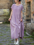 Women's Summer Casual Solid Color Round Neck Dress