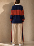 Women Colorblock Rugby Shirt Cinch Cargo Pants 2 Piece Set