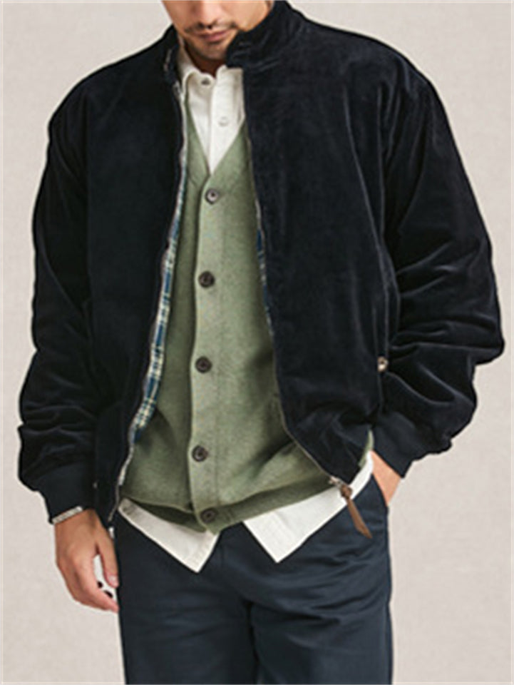 Men's Autumn Vintage Cotton Corduroy Long Sleeve Zip Up Coats