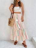 Summer Boho A-Line Contrast Color Elastic Waist Skirts for Women