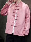 Men Chinese Style Stand Collar Loose Fit Jacket with Hanzi Embroidery