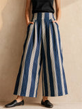 Womens Holiday Style Striped Wide Leg Pants with Pockets