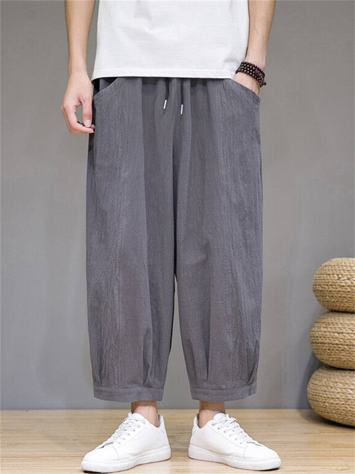 Men's Summer Casual Solid Color Wide Leg Cropped Pants