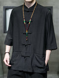 Men's Summer Chinese Style Cool Solid Color Half Sleeve Tang Suit Shirts